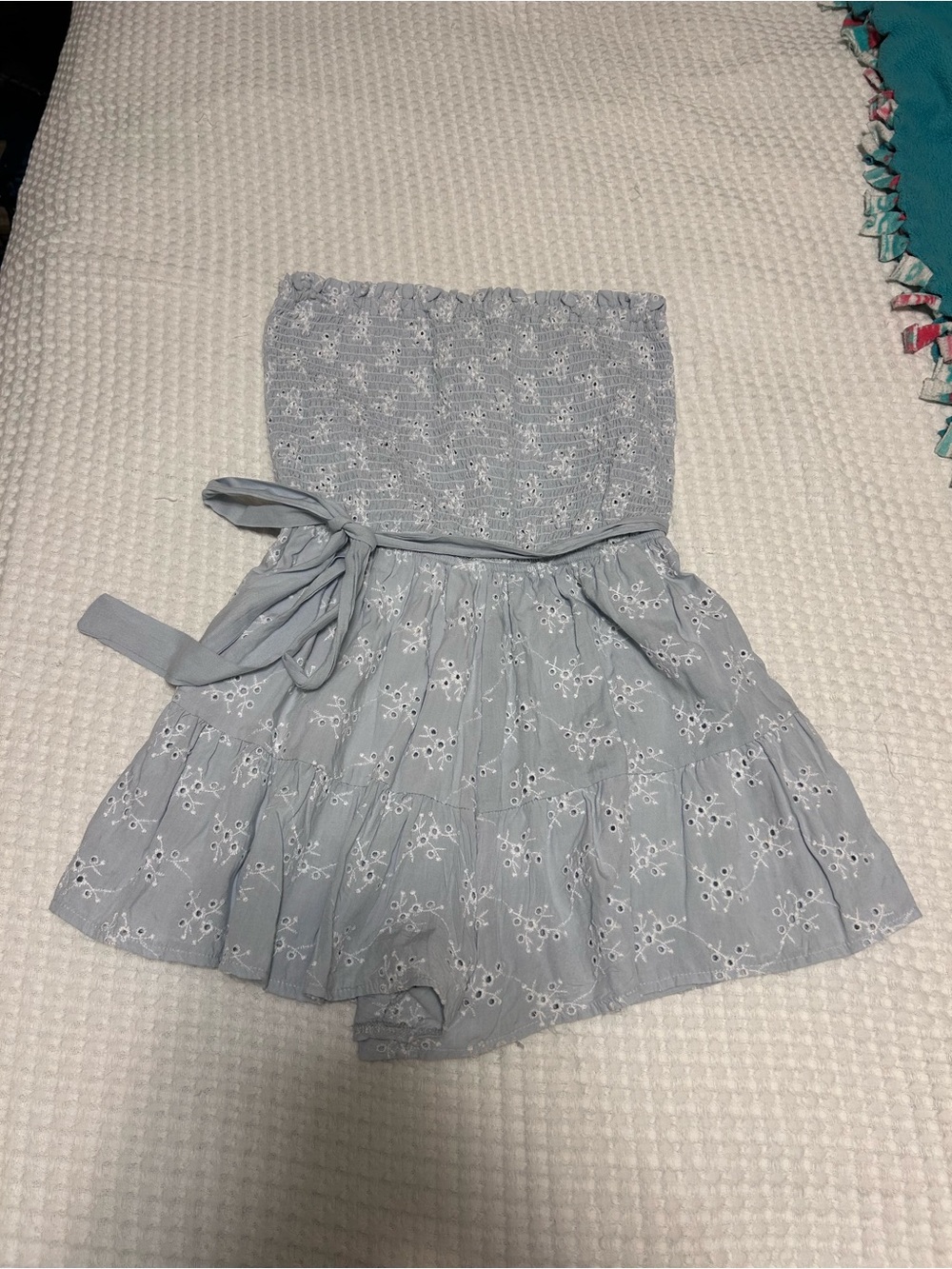 Ocean Drive Powder Blue Strapless Eyelet Romper